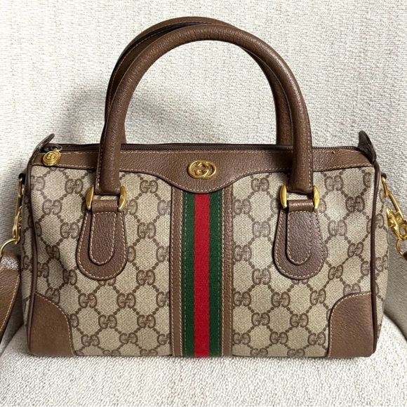Gucci Handbags - Authentic Vintage Gucci Boston Satchel Bag in Brown and Beige